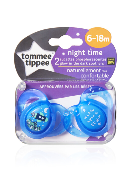 Tommee Tippee Closer to Nature Night Time Soothers 6-18 months (2 Pack) - Blue image number 2